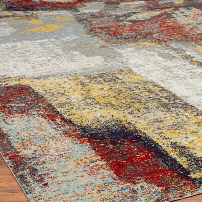 N Natori 24-Seven Outdoor/Indoor Abstract Multi/Red/Off-White Area Rug