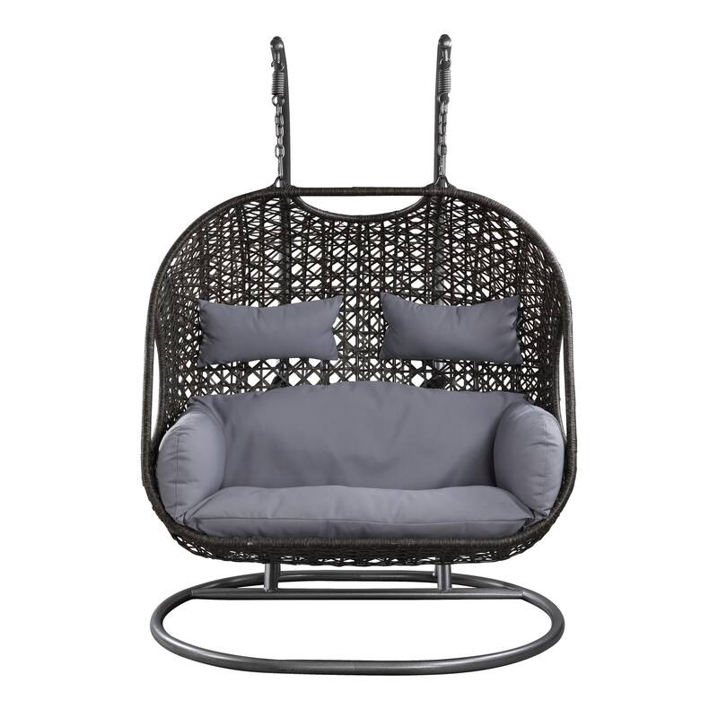 Patio Swing Chair with Tubular Stand and Wicker Weaving, Black