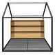 preview thumbnail 10 of 11, Black Full Size Metal Wood House Bed Frame with Shelves and Lights for Kids, Boys and Girls