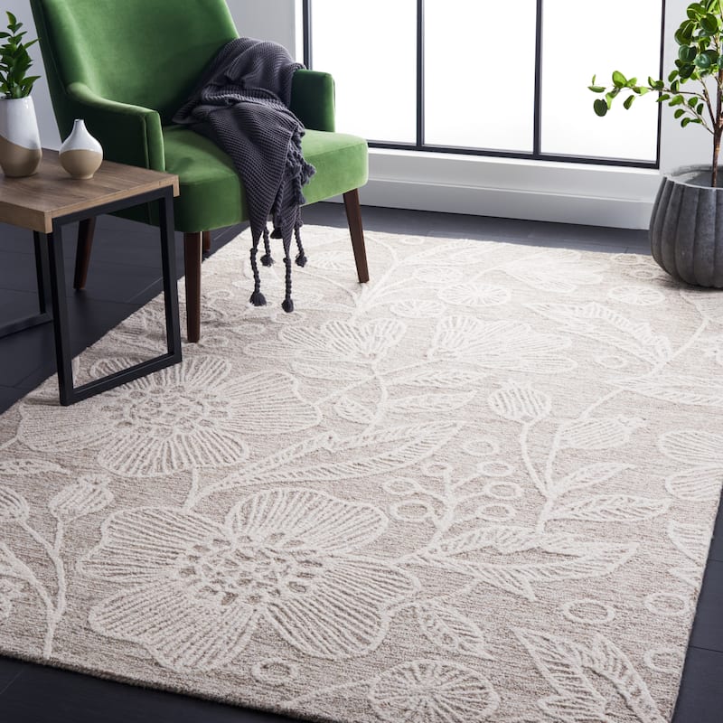 SAFAVIEH Handmade Jardin Mevlija Floral Wool Rug - 5' x 8' - Natural/Ivory - Rectangle