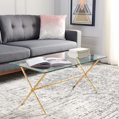SAFAVIEH Treasures Brogen Gold/ Glass Top Accent Table - 37.4" x 20.7" x 17"