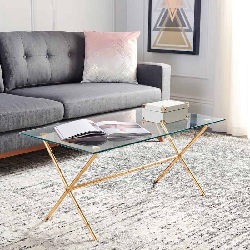 SAFAVIEH Treasures Jocelyn Bronze-Ish Silver/ Glass Top Accent Table - 37.4" x 19.7" x 17"