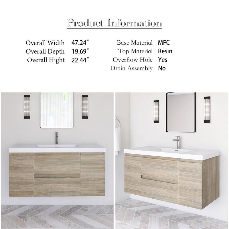 Modern Wall-Mounted Bathroom Vanity with White Solid Surface Top