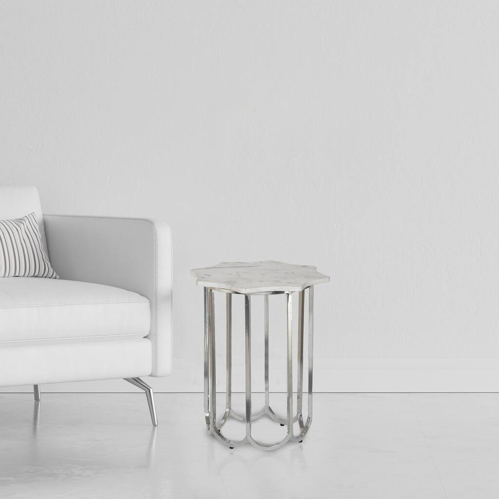 Spitiko Homes Star Shaped Nickel Side Table With White Marble15.50 x 15.50 x 20.25 - White & Silver