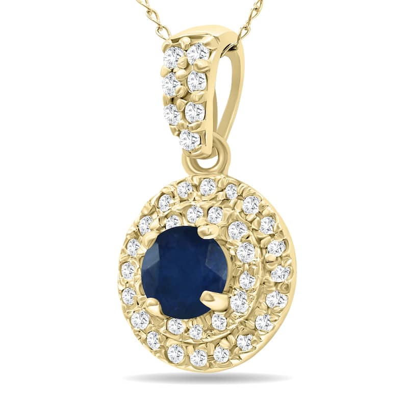 Marquee 3/4 Carat TW Double Halo Sapphire And Diamond Pendant in 10K Yellow Gold