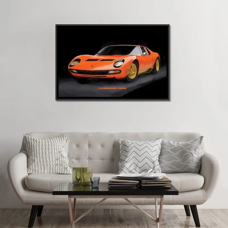 iCanvas "Lamborghini Miura In Watercolor" by Paul Rommer Framed Canvas Print