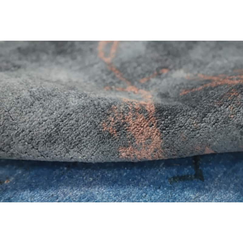 Hand Knotted Oriental Viscose Silk Carpet Modern Pictorial Navy Blue & Blues Abstract Area Rug - 8' 0'' X 4' 11''