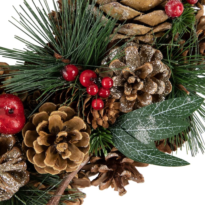 Green Mixed Foliage and Apple Artificial Christmas Wreath 13.75-Inch Unlit - 13.75"