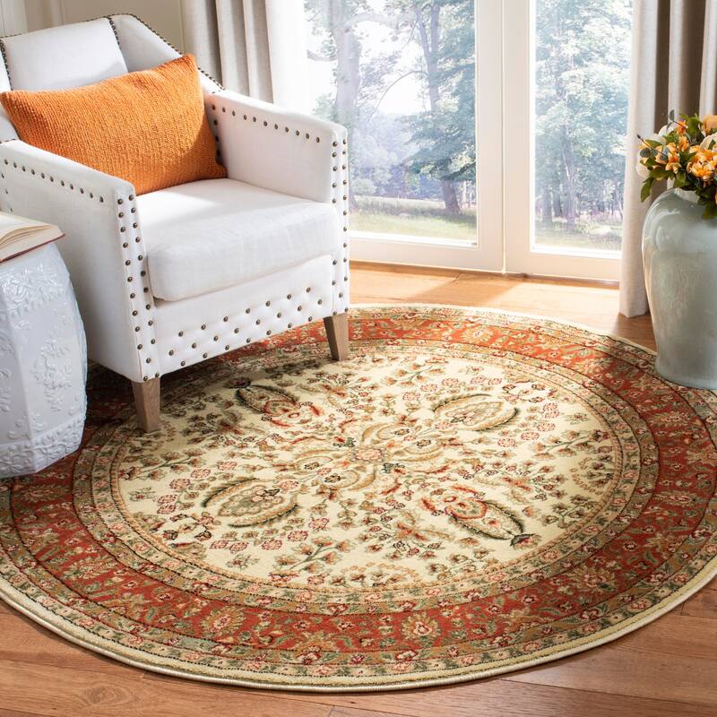 SAFAVIEH Lyndhurst Fulgencia Traditional Bordered Oriental Area Rug - 5'3" x 5'3" Round - Ivory/Rust