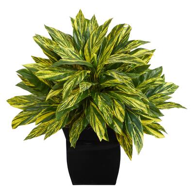 18" Tradescantia Artificial Plant in Black Metal Planter (Real Touch) - 8"
