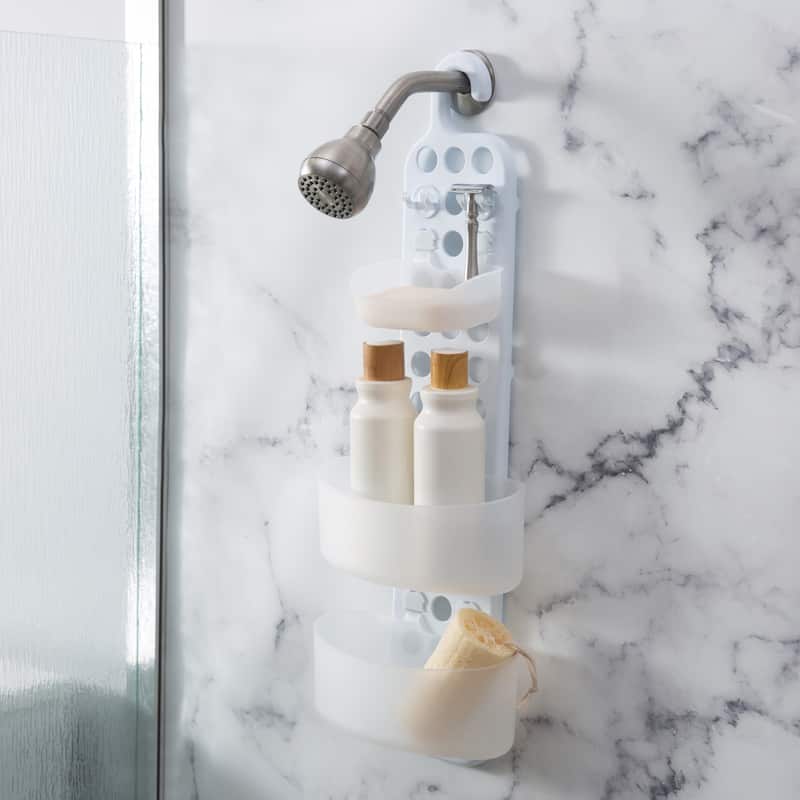 Bath Bliss 3 Tier Adjustable Shelves Shower Caddy in White - 10"x 5"x 28"