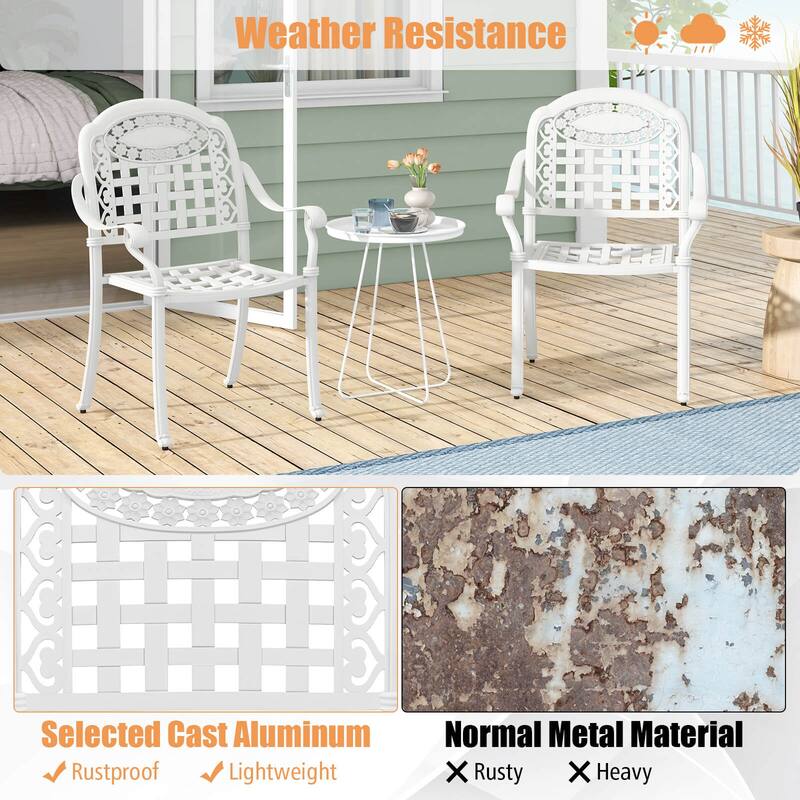 Gymax Set Of 4 Patio Cast Aluminum Armrest Chairs Dining Stackable