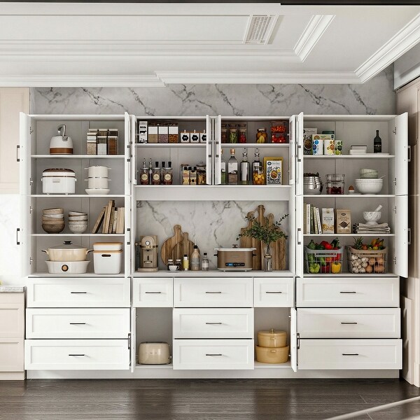 Multi-Functional White Kitchen Storage Cabinet with Drawers and