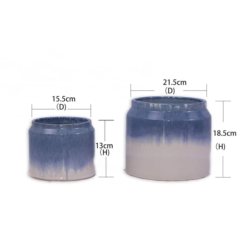 Glossy Ceramic Planters All-Weather Resistant with Drainage (Set of 2)