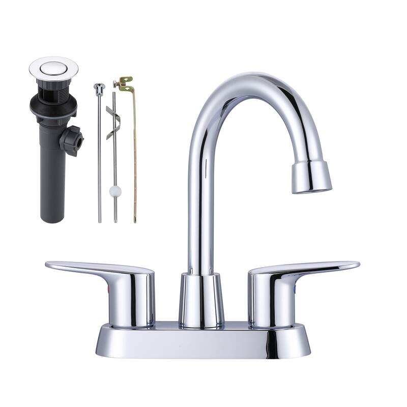 WOWOW 4 in. Centerset Double Handle High Arc Bathroom Faucet - Chrome