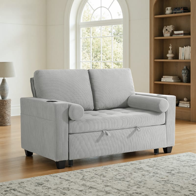Corduroy Convertible Loveseat Sofa Bed Recliner with Cup Holder, USB Ports
