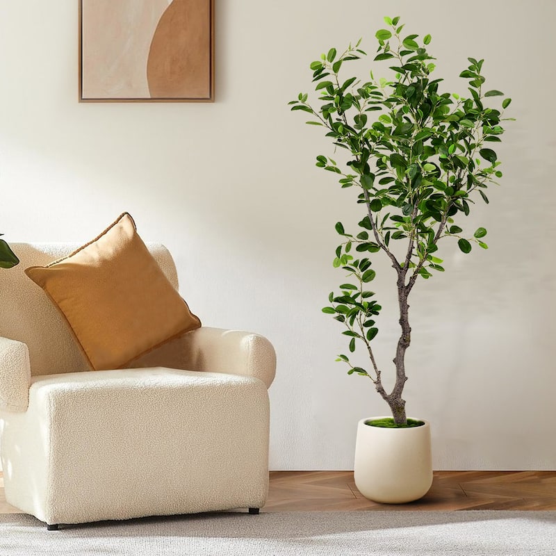 6 ft. Artificial East Ficus Tree in White Decor Pot - 31.5 in. W x 31.5 in. D x 72 in. H