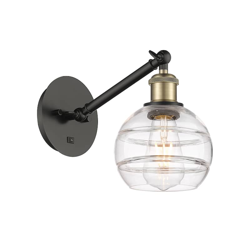 Innovations Lighting 317-1W-8-6 Rochester Sconce Rochester 8" Tall - Black Antique Brass / Clear