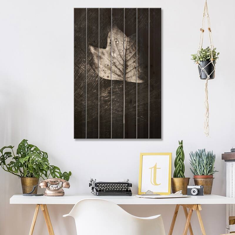 Dark Leaves Print On Wood by Philippe Sainte-Laudy - Multi-Color