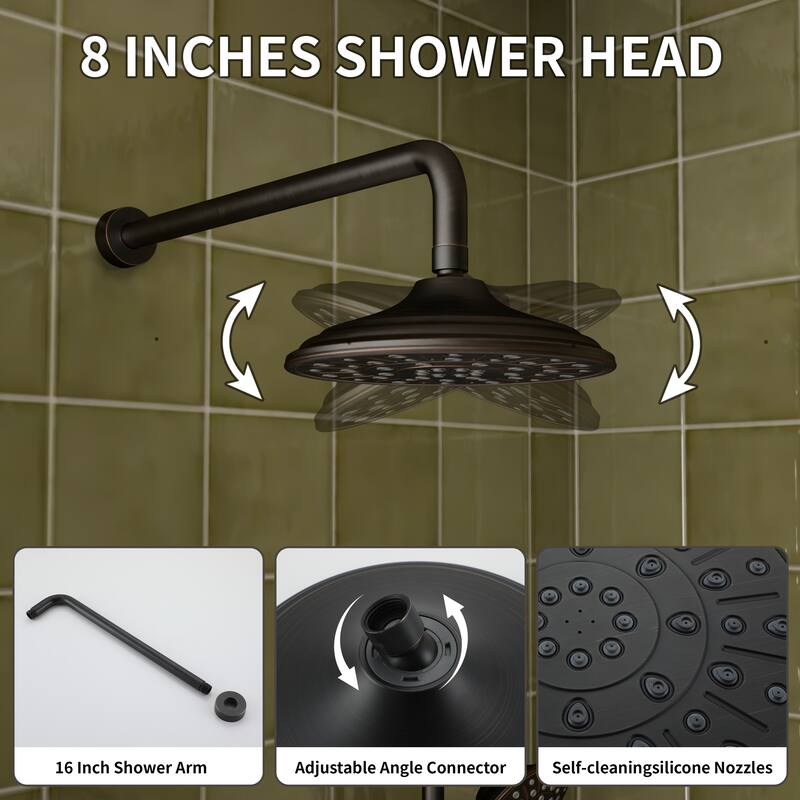 4-Spray Wall Mount Dual Fixed and Handheld Shower Head with Adjustable Slide Bar and Pressure-Balanced Valve