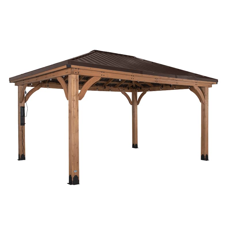 Backyard Discovery Barrington 16x12' Cedar Wood Gazebo with Steel Roof - Brown - 16'0" x 12'0"