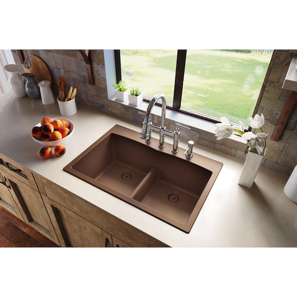 Elkay Quartz Classic 33" x 22" x 10", Equal Double Bowl Drop-in Sink with Aqua Divide