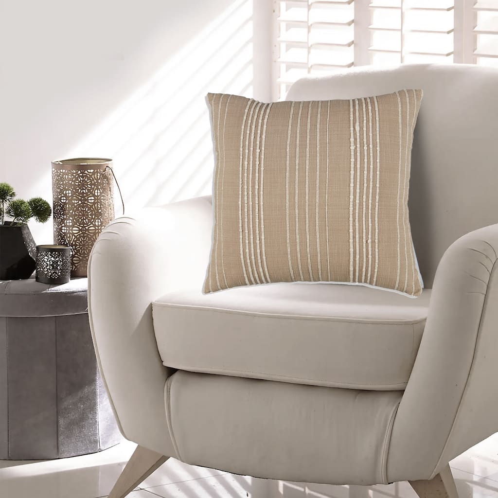 Throw Pillow Set of 4, 20 Inch Square, Cotton, White Stripes, Brown