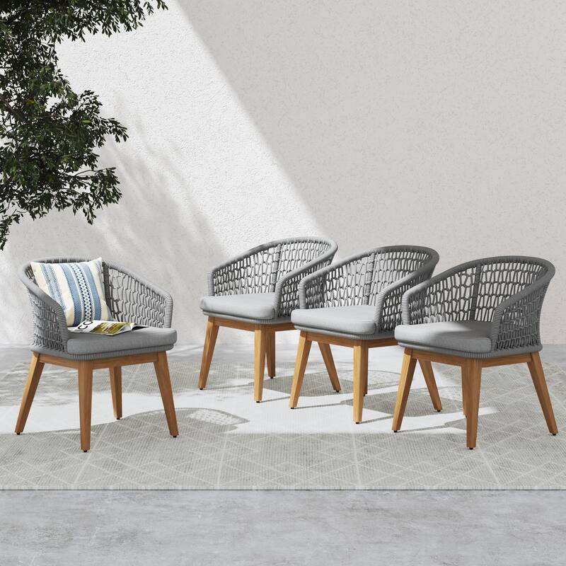Outdoor Woven Rope Armchairs with Cushions, Set of 4