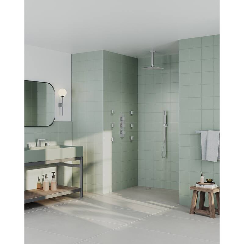 GRANDJOY 12'' Ceiling-Mount Shower System Rainfall Showerhead with Anti-Scald Valve