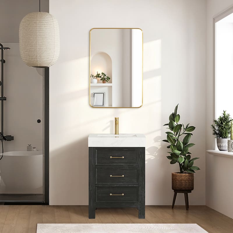Leon 24 in. Single Bathroom Vanity with Composite Stone Top - 24 in. - Black - No Mirror