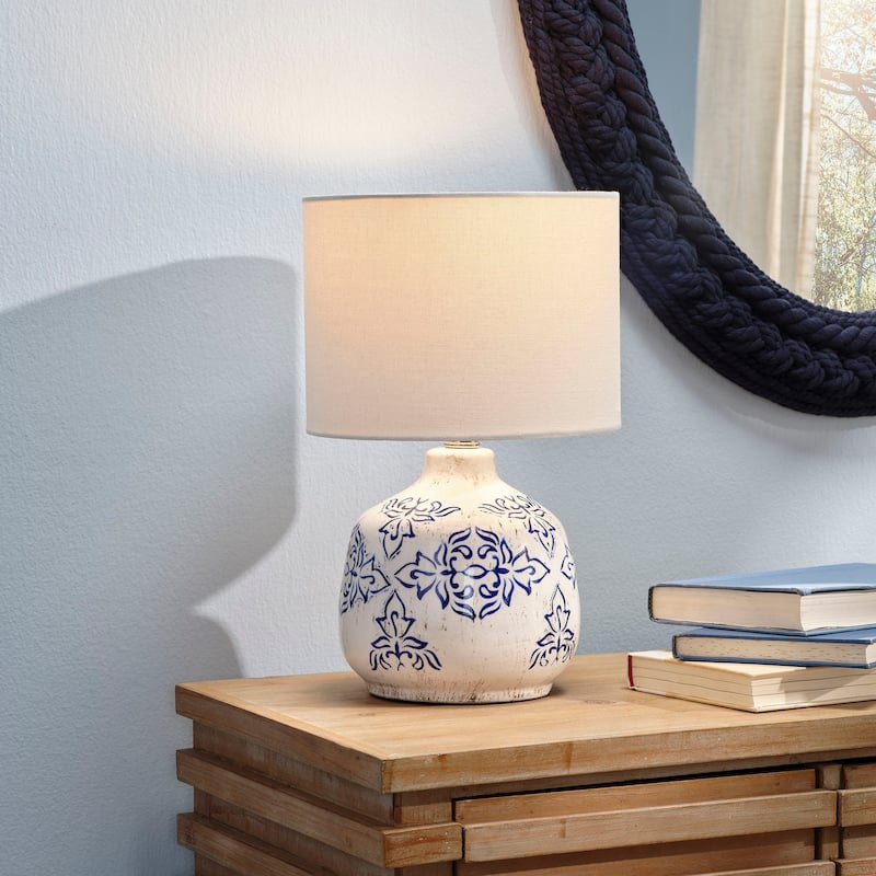 Alden Decor Marrla Floral Ceramic Table Lamp, Blue