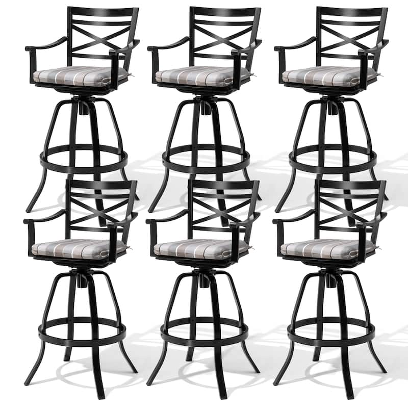 Pellebant Patio Outdoor Aluminum Swivel Bar Stools with Sunbrella Cushion - 21.7 in W x 16.5 in D x 46 in H - MILANOCHAR-6PC