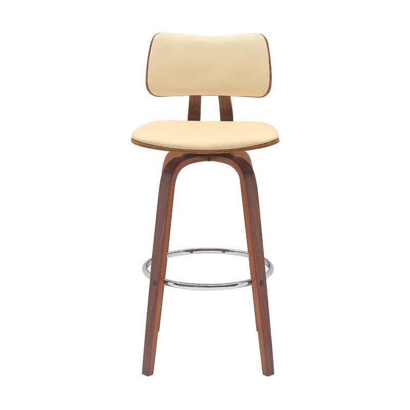 Faux Leather Armless Counter Height Bar Chair with Wood Frame, Swivel and Footrest