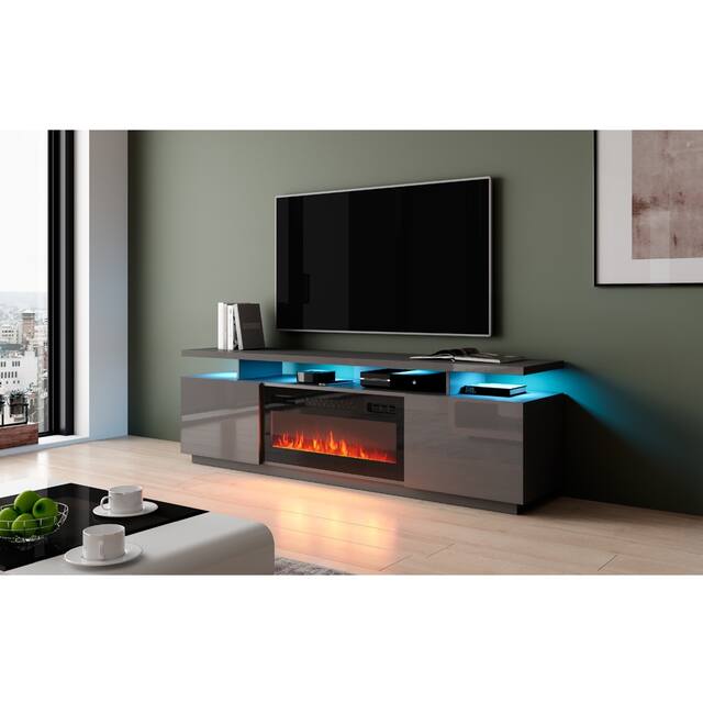 Mobile Furniture Eva-KBL Electric Fireplace Modern 71-inch TV Stand