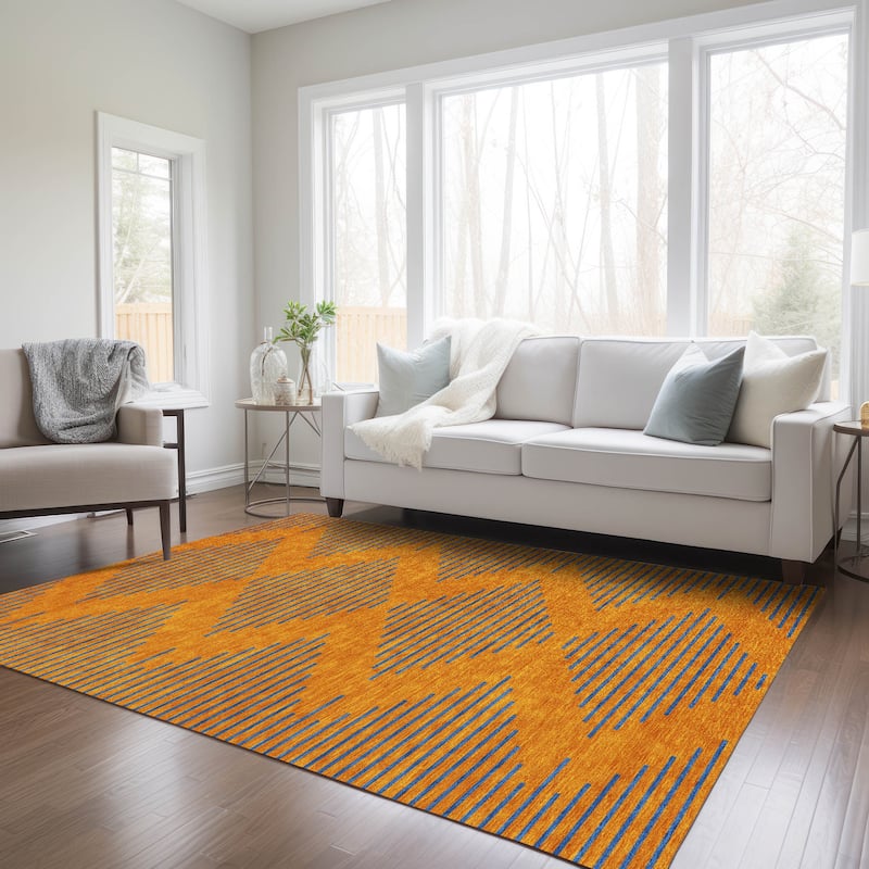 Machine Washable Indoor/ Outdoor Contemporary Geo Chantille Rug
