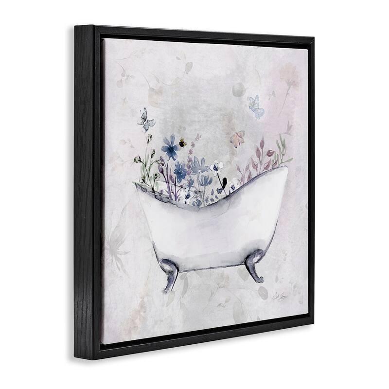 Stupell Delicate Bath with Botanics Framed Floater Canvas Wall Art Design By Stella Chang
