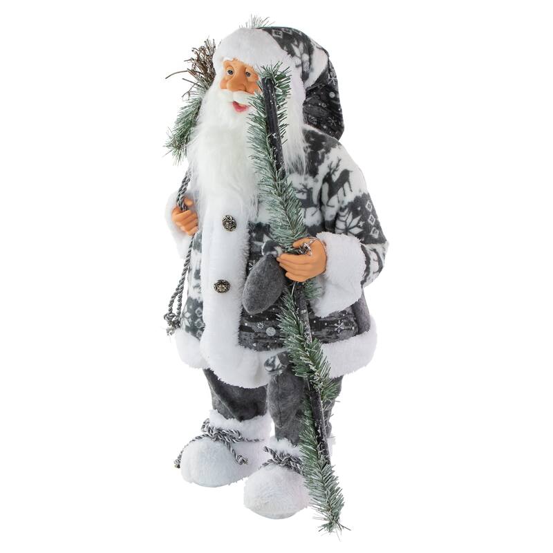 24" Gray and White Patchwork Santa Claus Christmas Figure