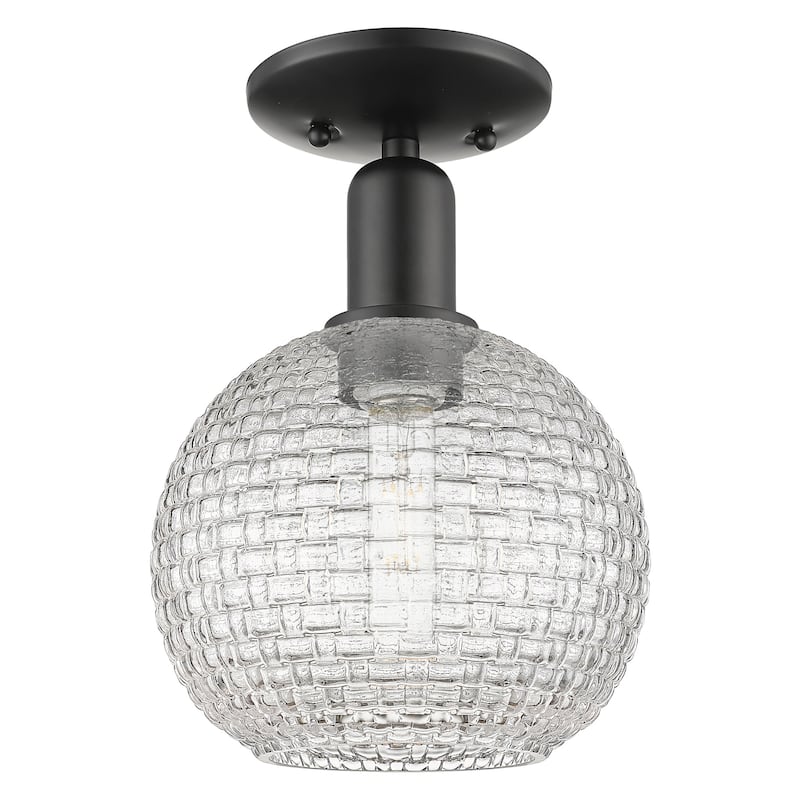 Innovations Lighting 716-1C-12-8 Athens Semi-Flush Athens 8" Wide - Matte Black / Clear Basketweave