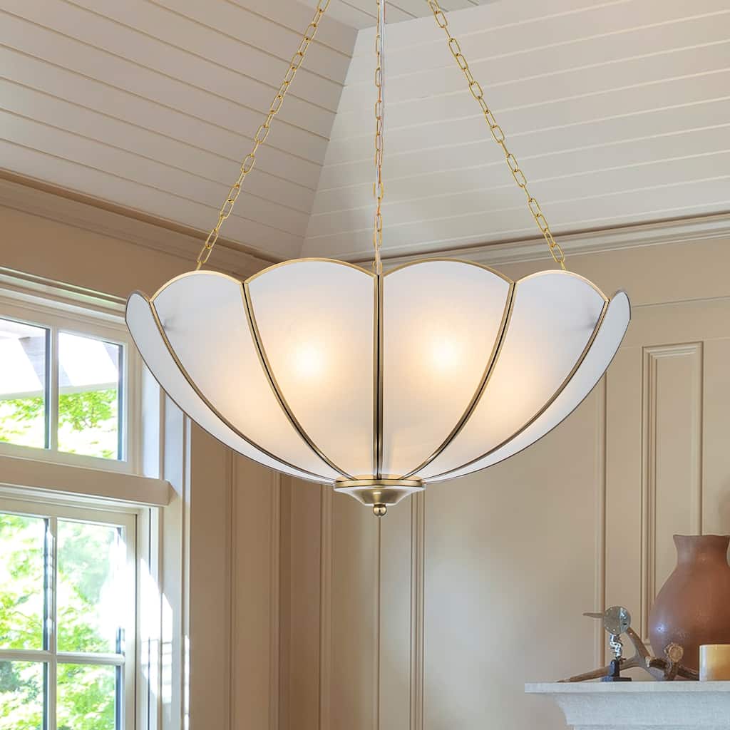 Modern 5-Light Frosted Petal Glass Pendant Light for Dining and Living Room - Gold