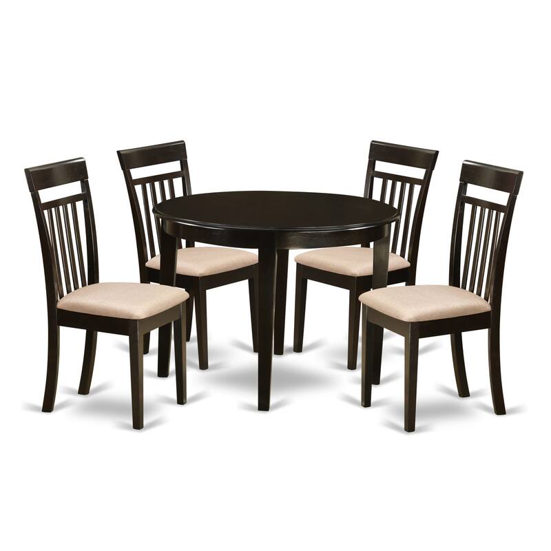 East West Furniture 5 Piece Dining Room Furniture Set- A Round Kitchen Table and 4 Dining Chairs, Cappuccino (Seat Options)