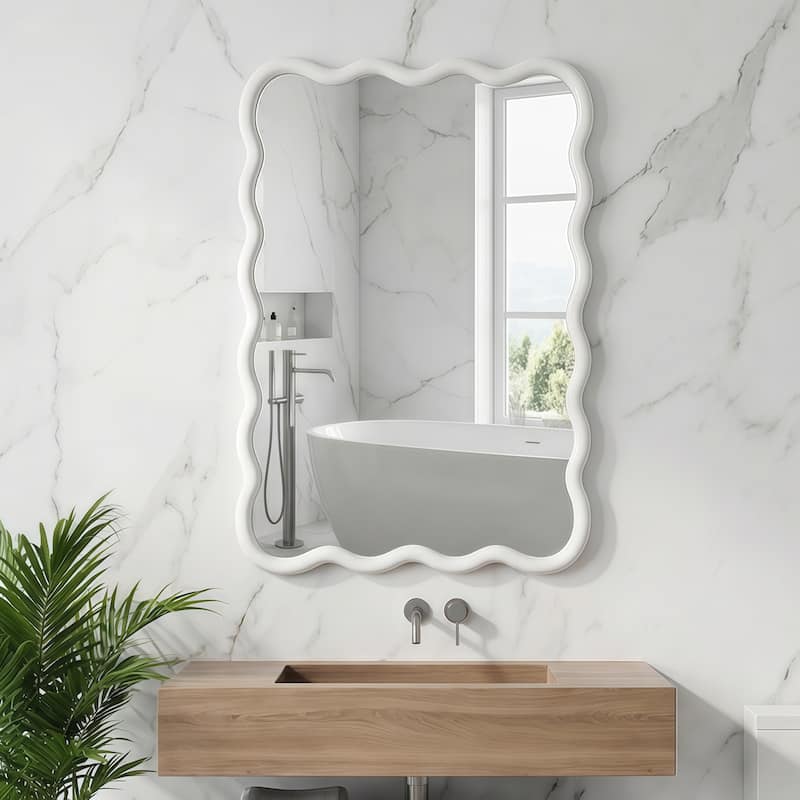 20"x30" Wavy Rectangle Solid Wood Frame Decorative Mirror