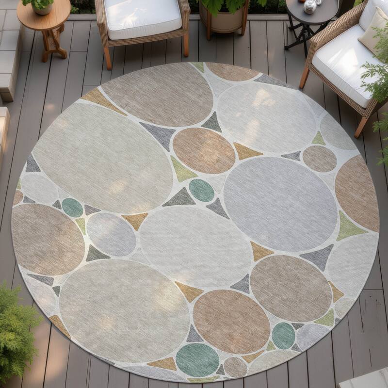 Machine Washable Indoor/ Outdoor Contemporary Rowan Chantille Rug - Beige - 8' x 8'