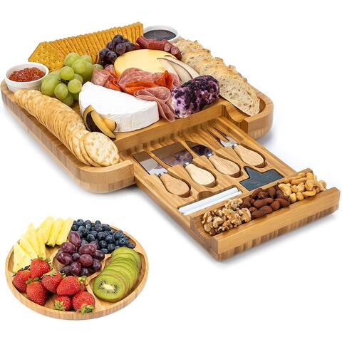 SMIRLY Bamboo Cheese Board and Knife Set: Large Charcuterie Boards Set & Cheese Platter