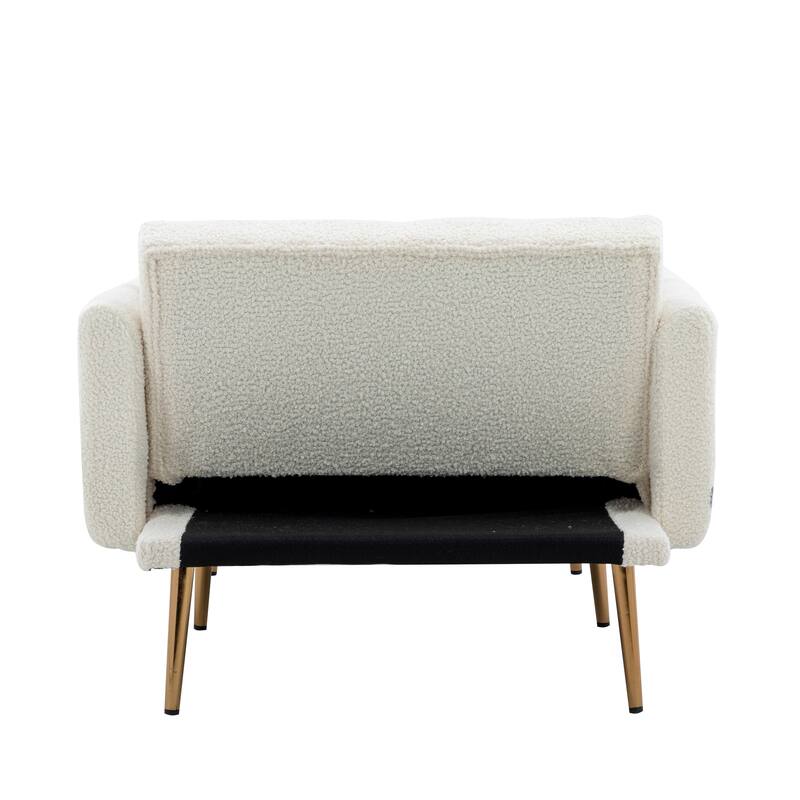 62'' L Chaise Lounge Indoor, Modern Teddy Fabric Sleeper Chair Bed for Living Room, Convertible Lounge Chair with Iron Legs