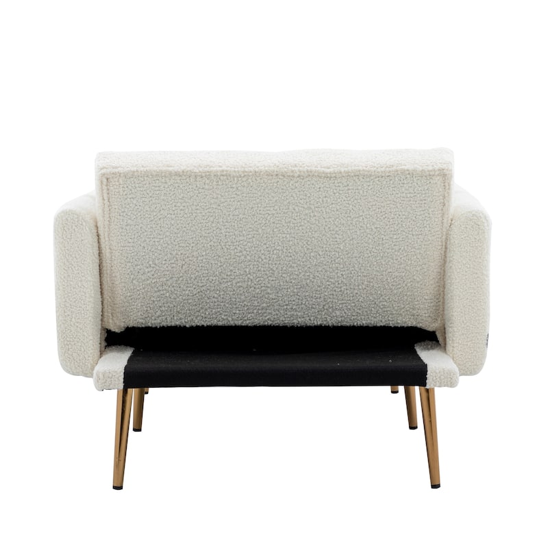White Teddy Modern 62.2" Upholstered Chaise Lounge Chair with Iron Legs for Living Room
