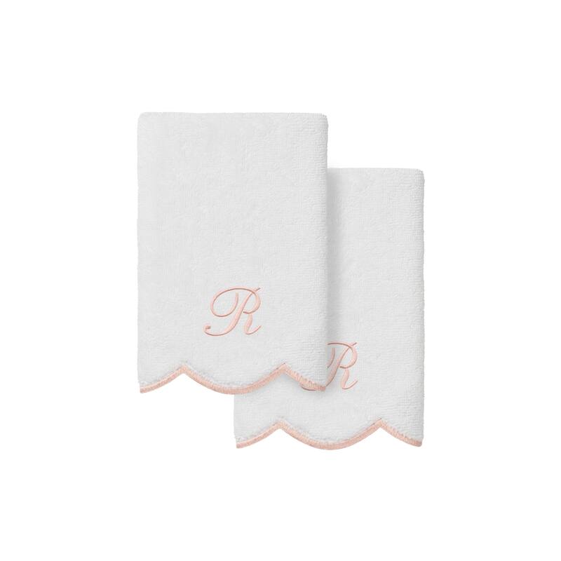 Authentic Hotel and Spa 100% Turkish Cotton Pink ADORNIA Scallop Personalized 2 Piece Fingertip Towel Set - 2 Fingertip Towels - R
