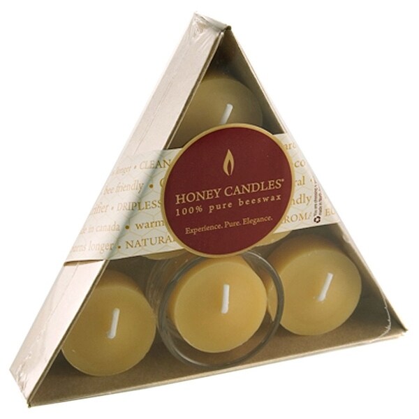 Honey Candle Co. Pure Beeswax Candles Tea Lights 6 count with 1 Glass Holder