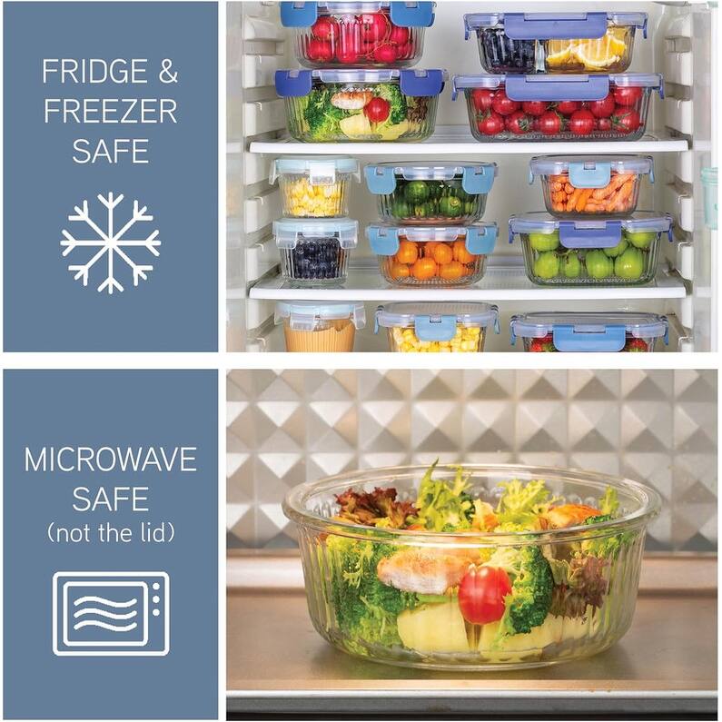 COOK WITH COLOR Premium 32-Pc. Borosilicate Glass Food Container Set with Dividers Leakproof Lids - Meal Prep, Storage