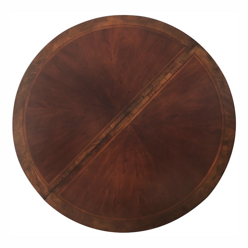 Ellie 60-76 Inch Round Extending Dining Table, Pedestal Base, Cherry Brown