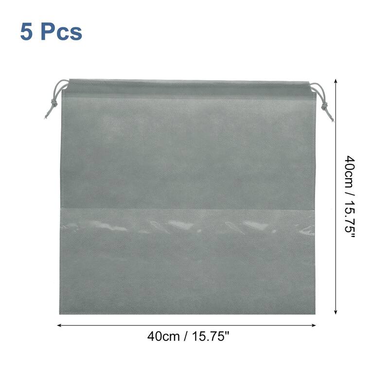 5 Pcs Dust Cover Shoe Bags, Drawstring Travel Pouch Bag - Grey - 15.75 Inch